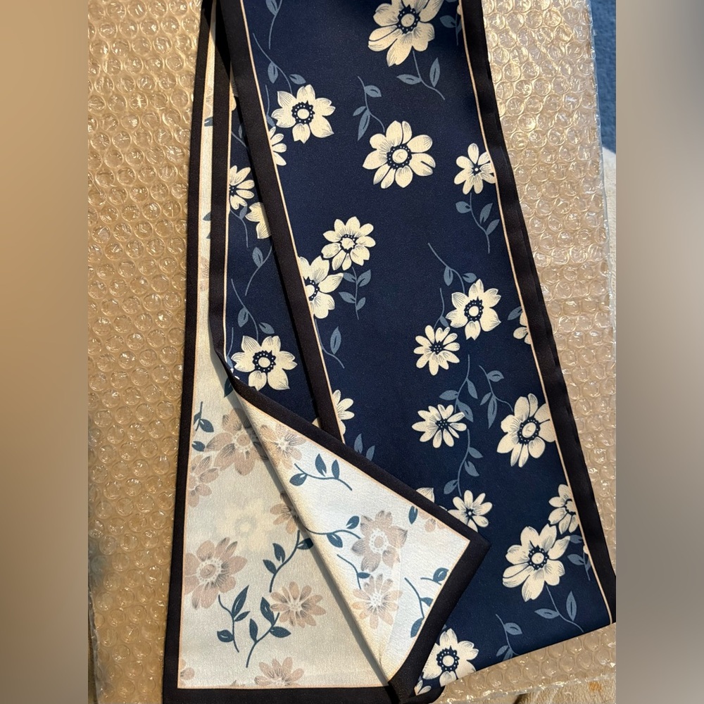Floral Navy and Cream Scarf With Two Different Sides
